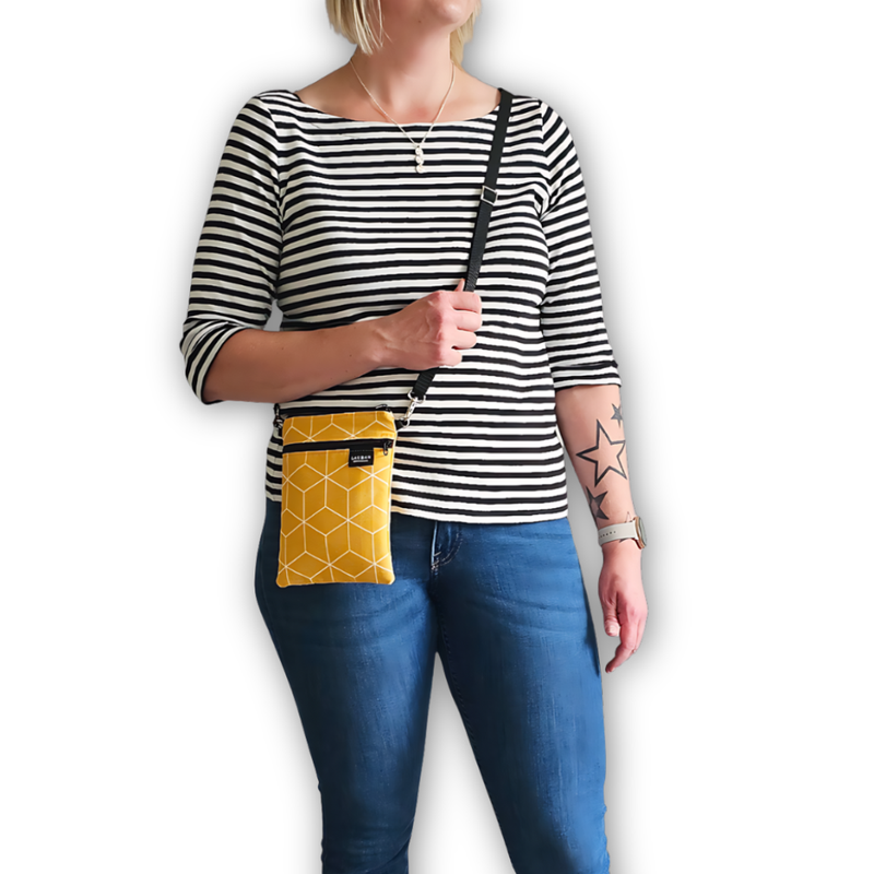 Luuri-k&auml;nnykk&auml;laukku, geometrinen keltainen